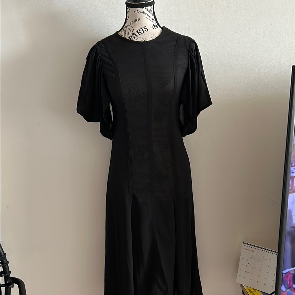 Black Midi Sheath Dress with Dolman Sleeves for Cocktail
